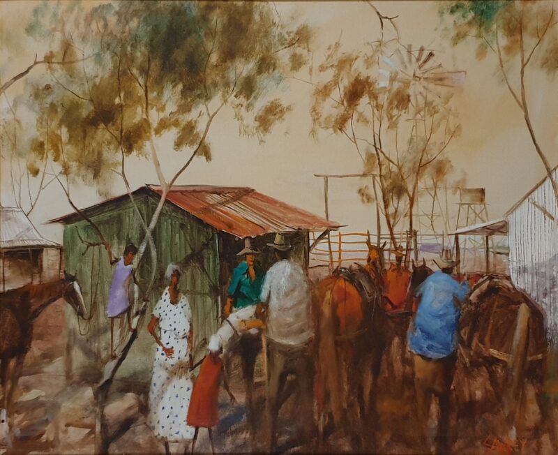 Hugh Sawrey (1919 - 1999) 'Packing for the Muster - Brunette NT'