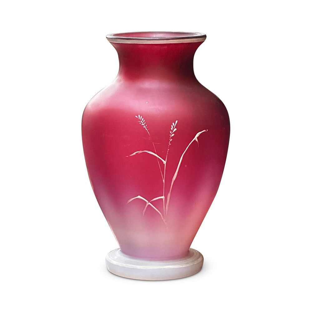 19th Century Ruby Baluster Shape Floral Enameled Vase, c.1880