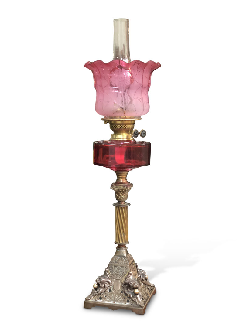 19th Century Ruby Double Burner Banquet Lamp scaled