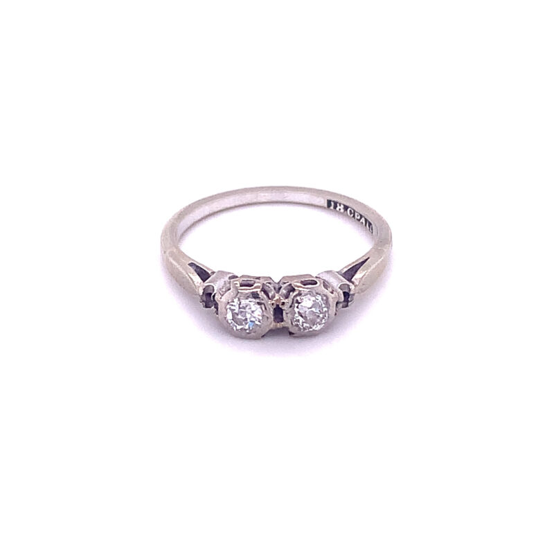18ct White Gold Palladium Antique Ring with Two Diamonds