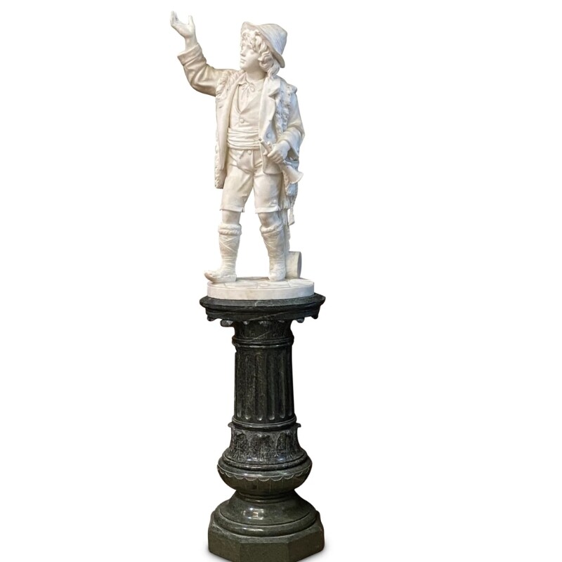Italian 19th-Century Sculpted Marble Figure of a Young Boy, c.1870