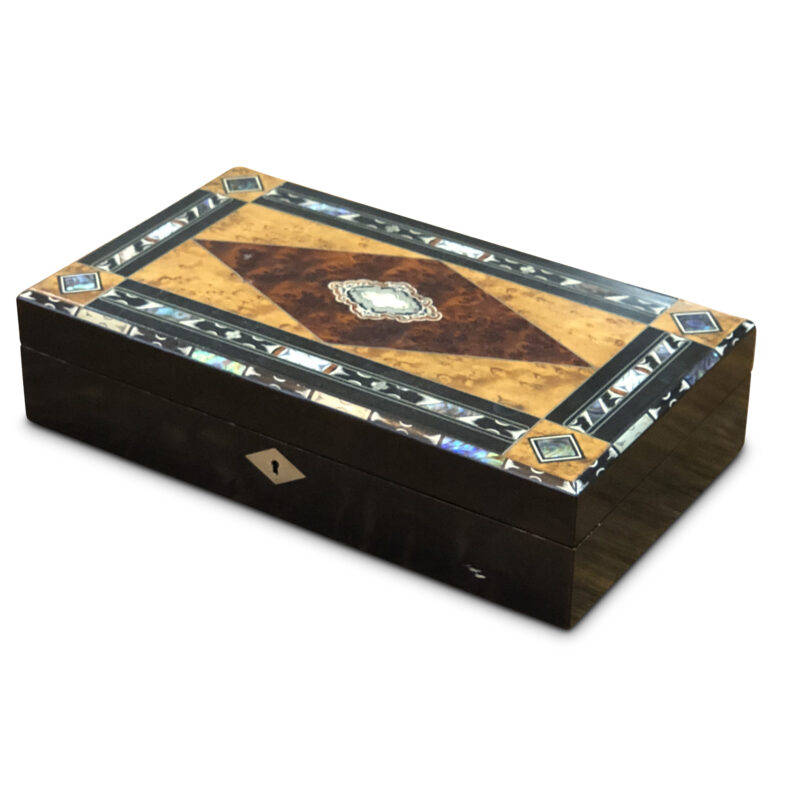 Antique Victorian multi-timbered Card Box, c.1880