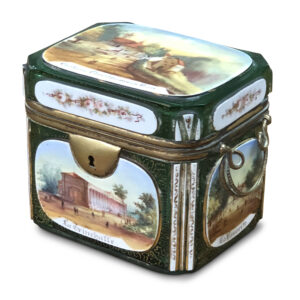 European 19th-Century Green Overlay Hand-Painted Casket, c.1860
