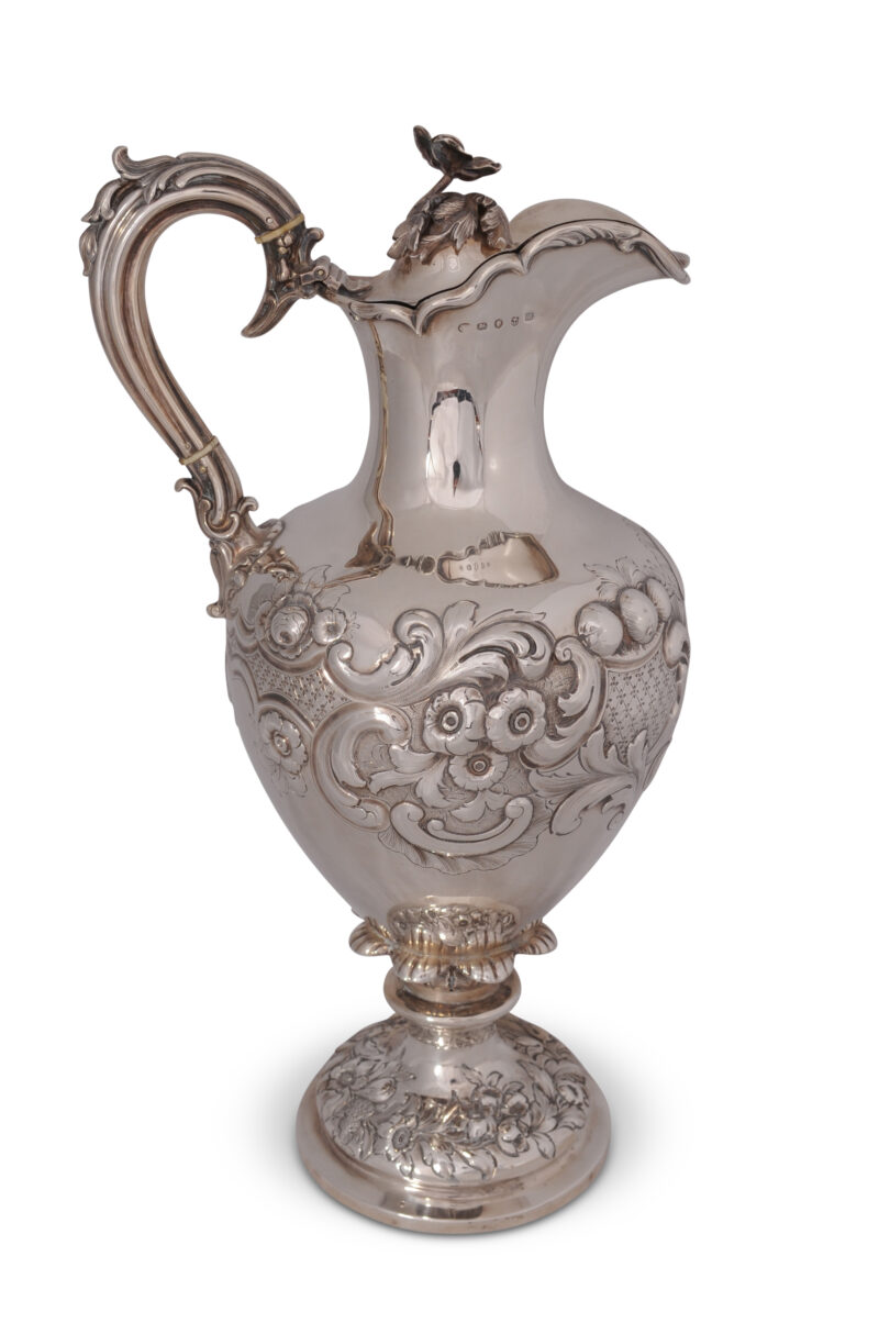 6553 English Sterling Silver Embossed Ewer c.1845 scaled