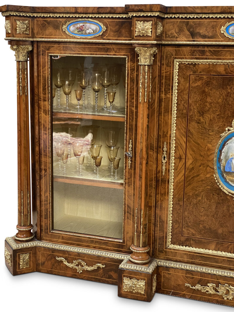 19th-century English Burr Walnut Three-Door Credenza, c.1860