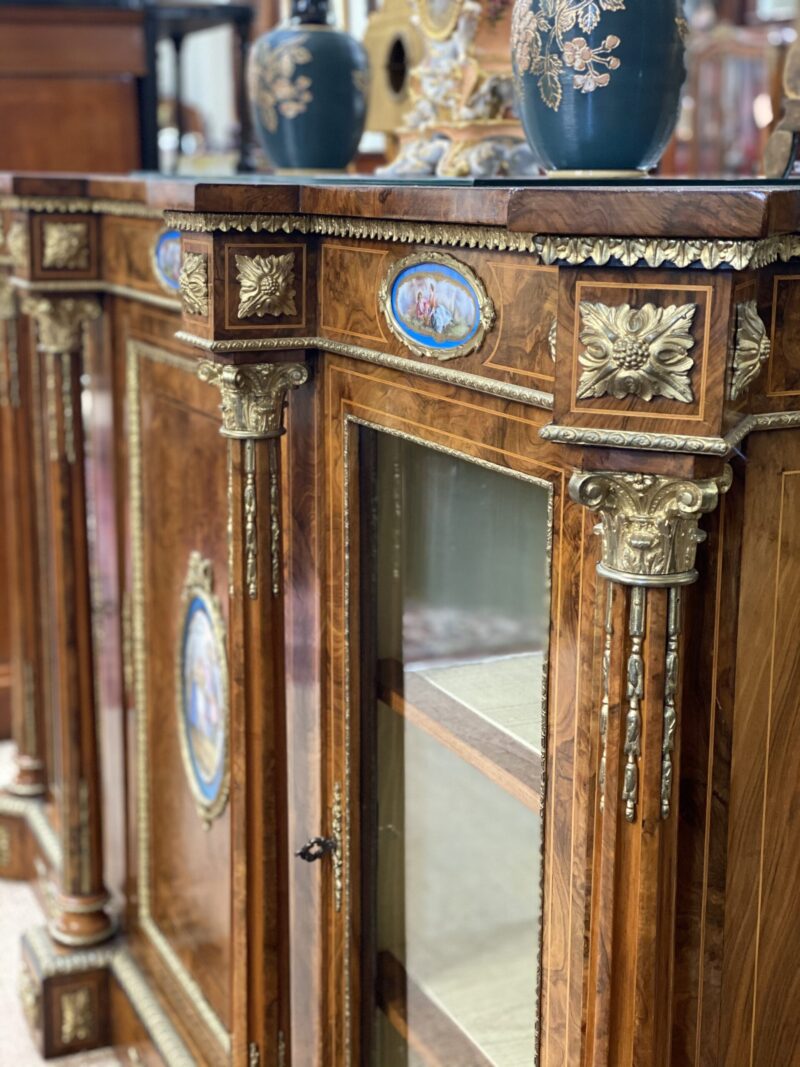 19th-century English Burr Walnut Three-Door Credenza, c.1860