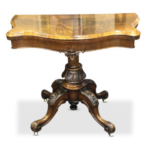 Victorian Burr Walnut Serpentine Fold-Over Card Table, c.1870