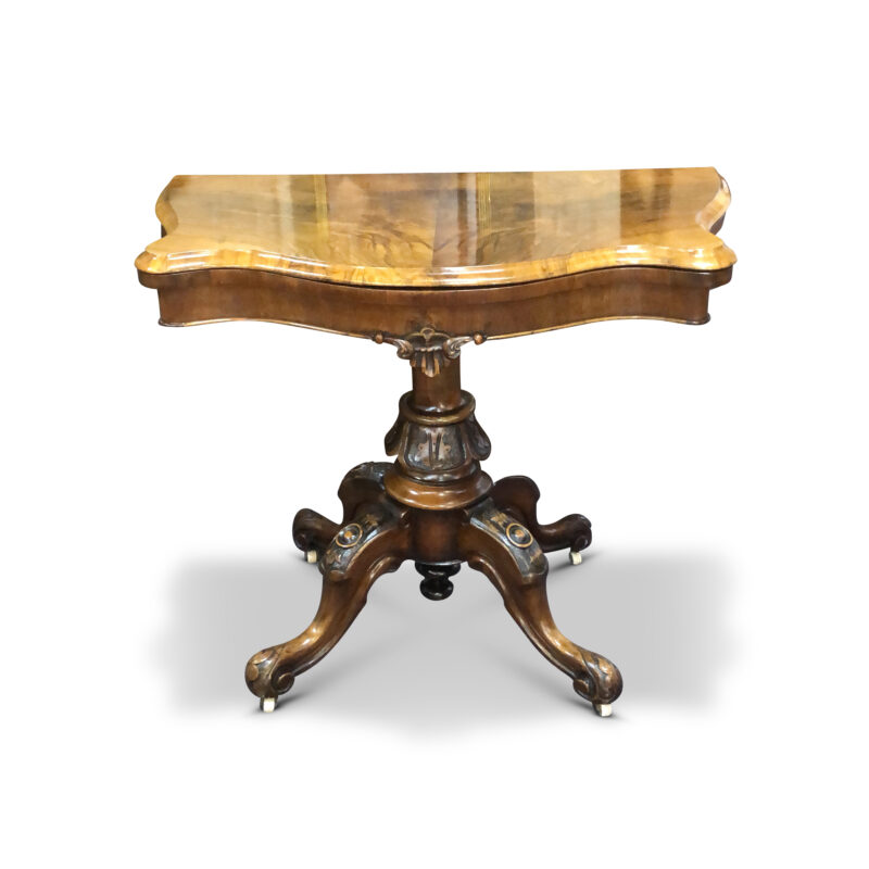 Victorian Burr Walnut Serpentine Fold-Over Card Table, c.1870