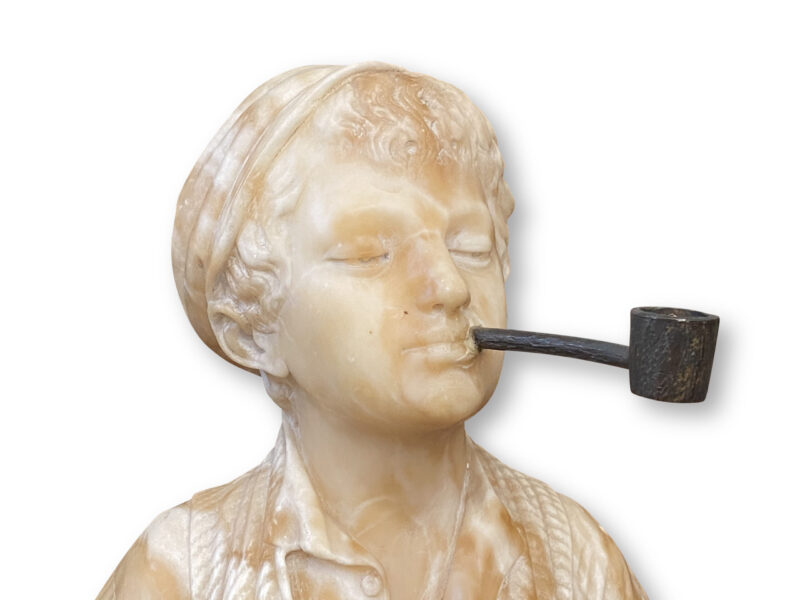 19th-Century Alabaster Figure of Boy Smoking, c.1890