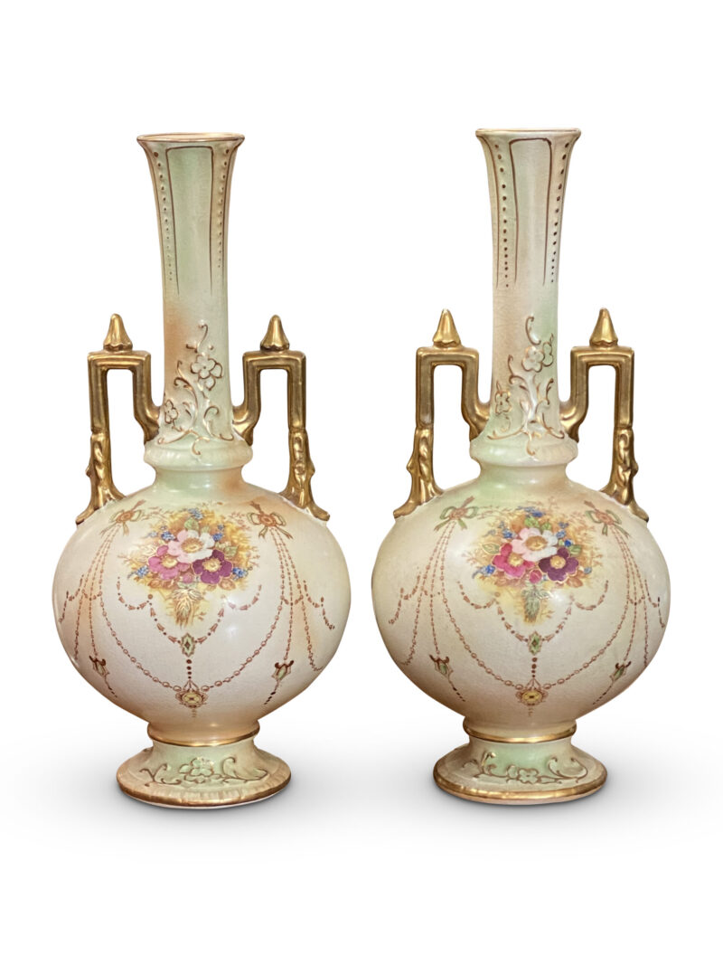 Pair of Devon Ware Floral Vases, c.1900