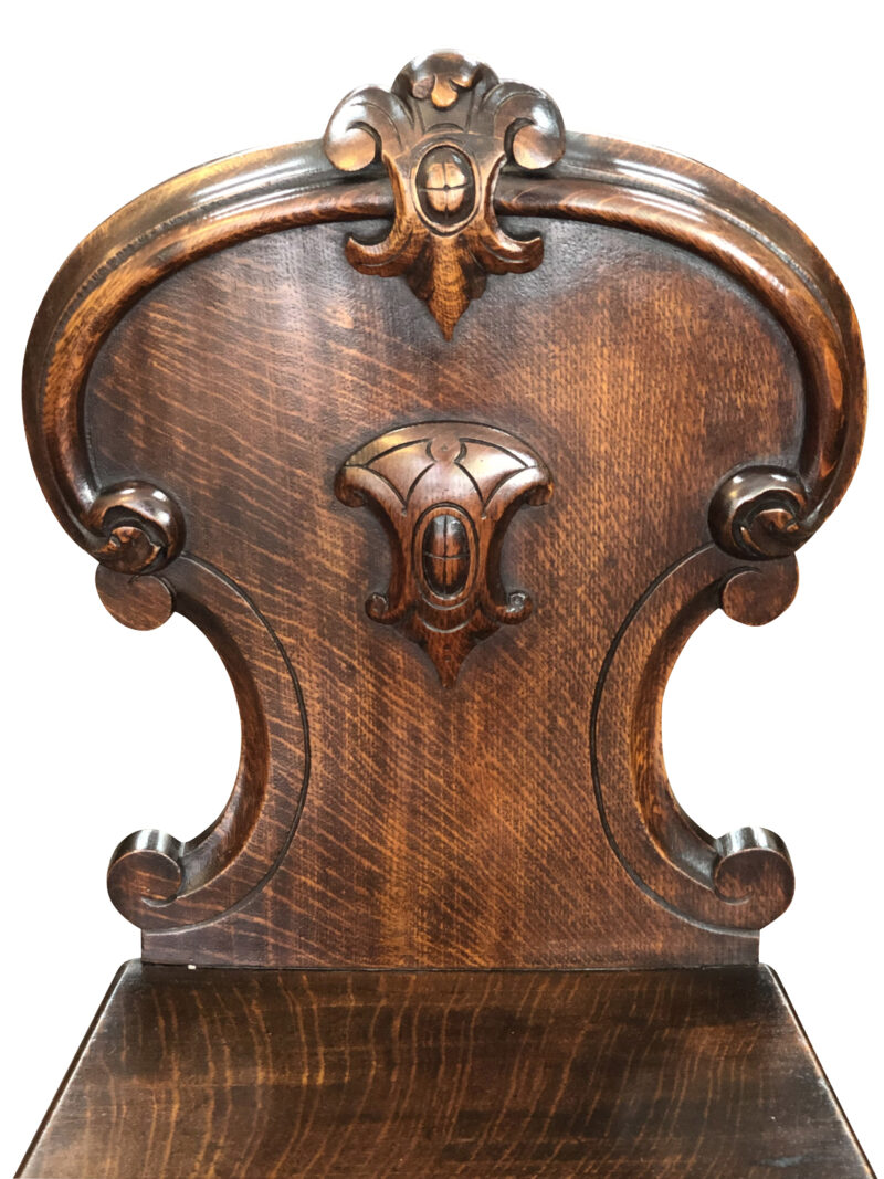 Victorian Oak Hall Chair with Scroll Back, c.1870