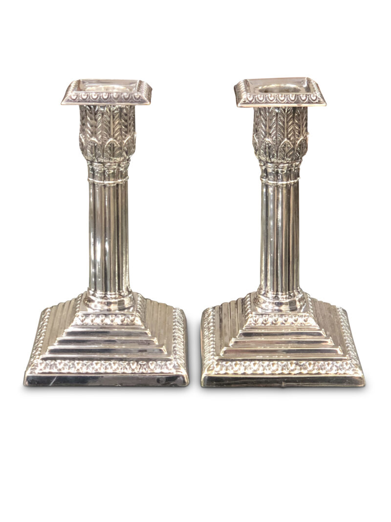 Pair of Sheffield Plate Corinthian Candlesticks