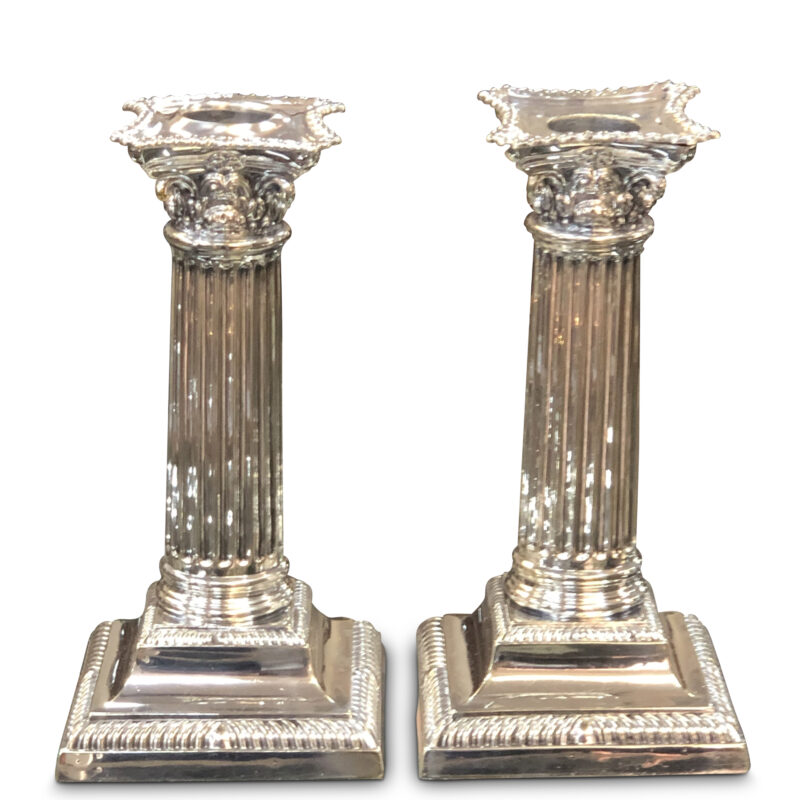 Pair of Sheffield Plate Corinthian Candlesticks