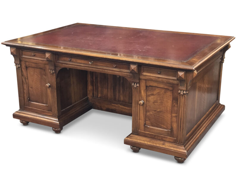 19th-Century French Walnut Pedestal Partner's Desk, c.1890