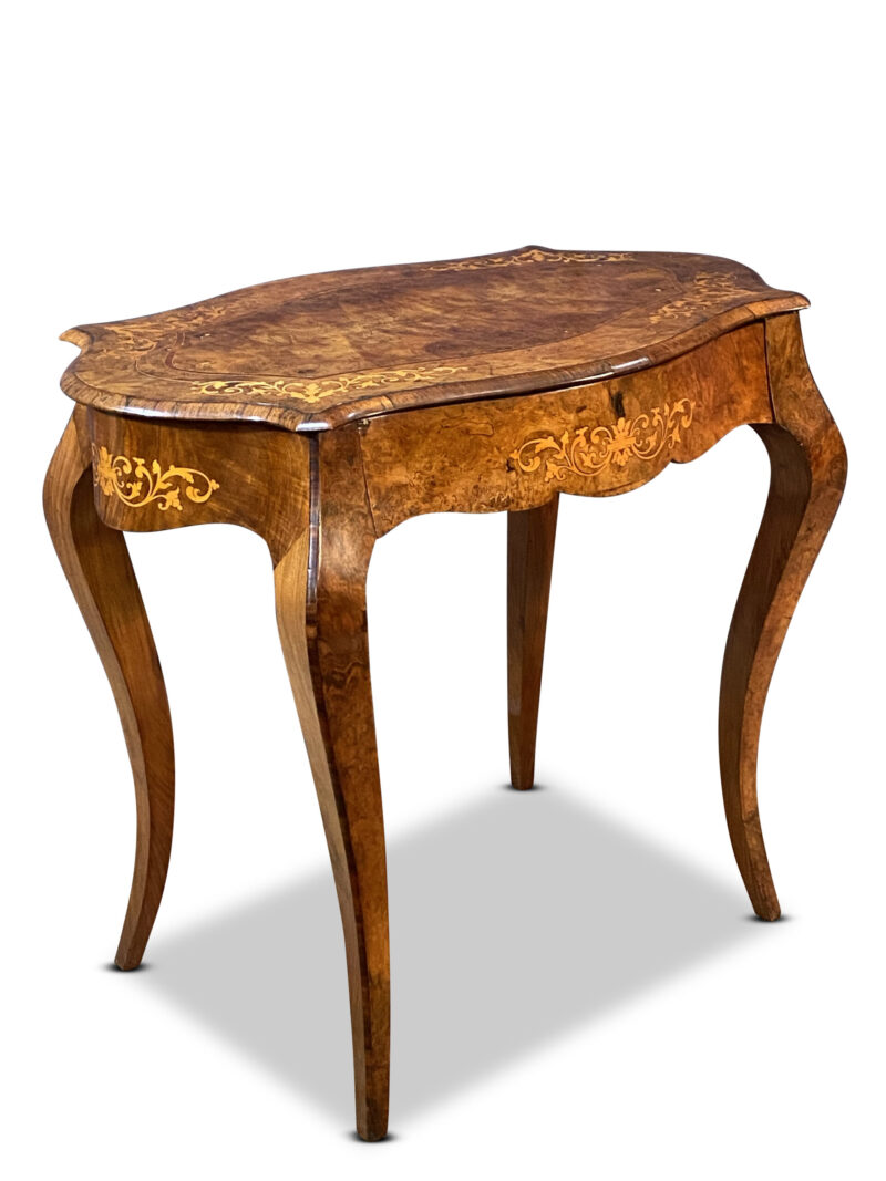 Victorian Burr Walnut Shape Side Table with Drawer, c.1870