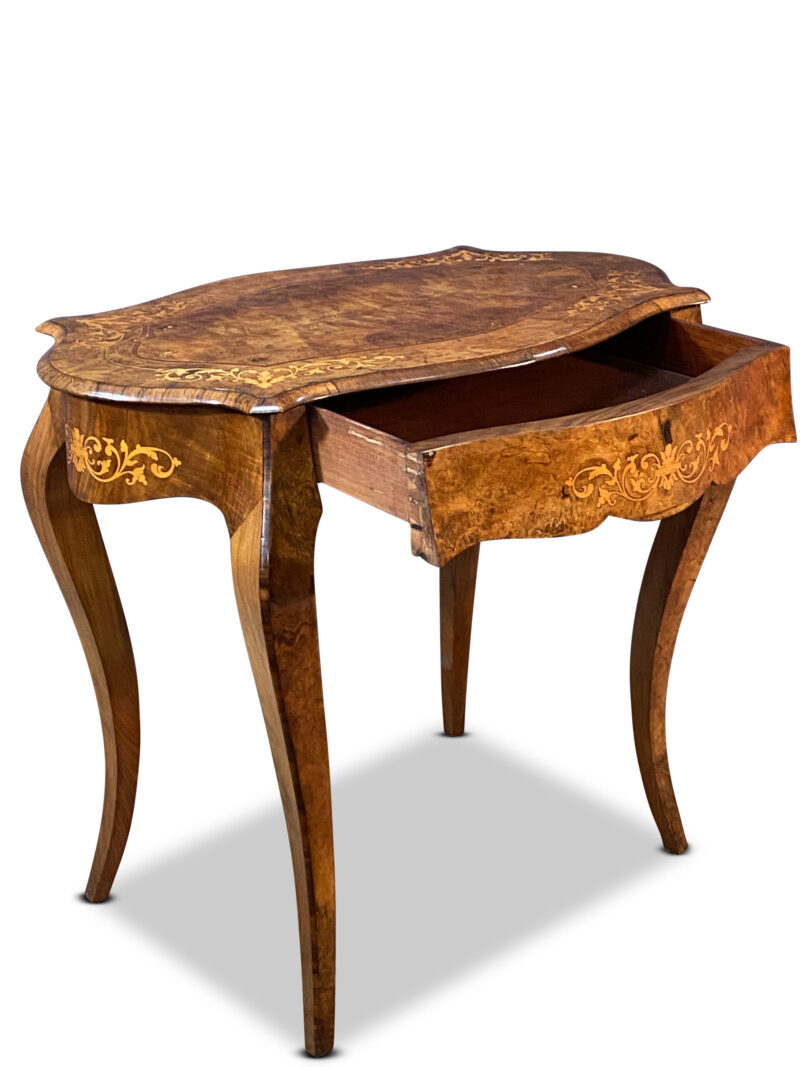 Victorian Burr Walnut Shape Side Table with Drawer, c.1870