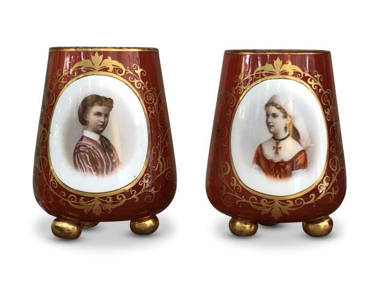 Pair of 19th-Century Ruby Cameo Vases, c. 1870