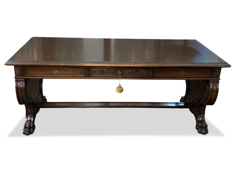 Early 20th-Century French Walnut 3 Drawer Writing Desk, c.1910