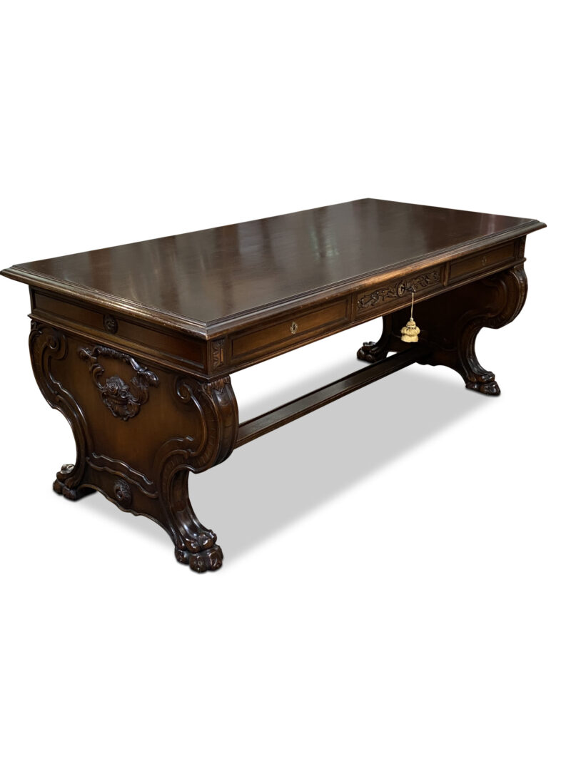 Early 20th-Century French Walnut 3 Drawer Writing Desk, c.1910