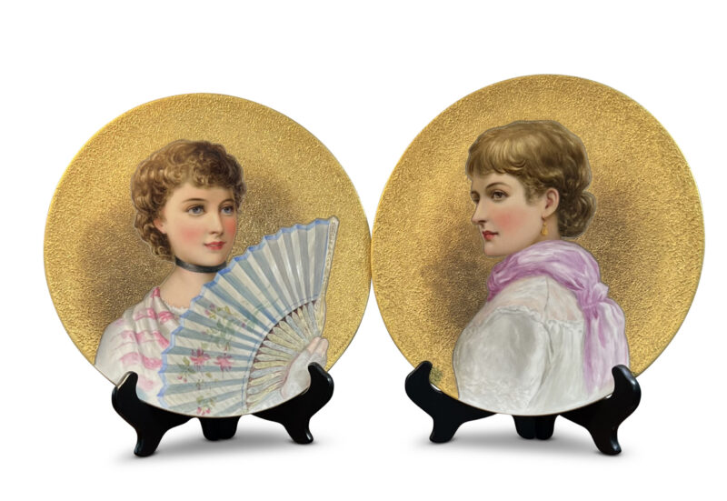 Large Matching Pair Royal Worcester Portrait Wall Chargers, c.1879