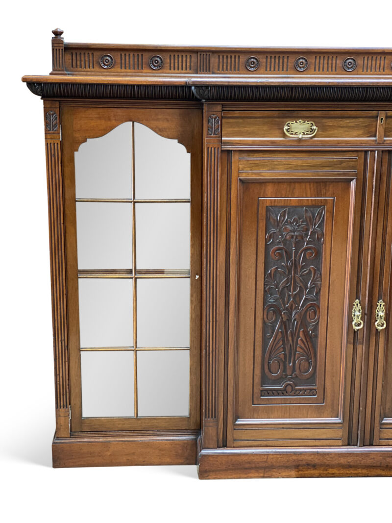 Late Victorian Walnut 4 Door Breakfront Bookcase, c.1890