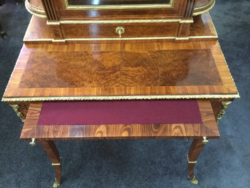 Superb 19th Century French Amboyna Bonheur Du Jour, c.1880