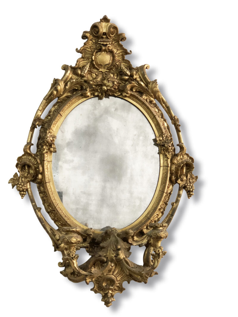 Decorative 19th-Century French Gilt Girandole Oval Wall Mirror, c.1840