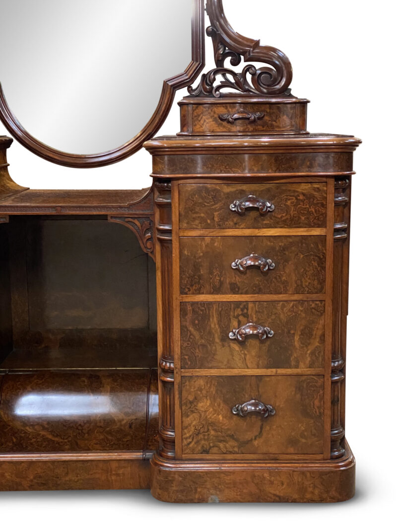 Finest Quality 19th Century English Burr Walnut Pedestal Dressing Table, c.1860