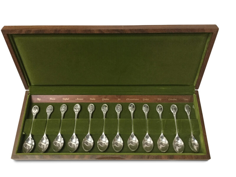 20th-Century Set of 12 Sterling Silver Flower Spoons, c.1974