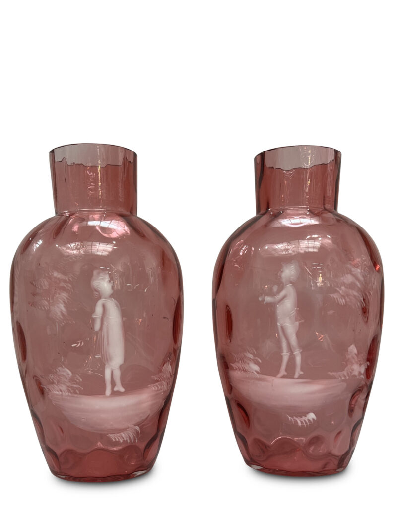 Pair English Ruby Mary Gregory Vases, c.1880