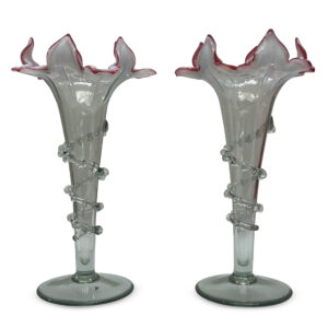 Rare 19th-Century Ruby Tipped Vaseline Vases, c.1890