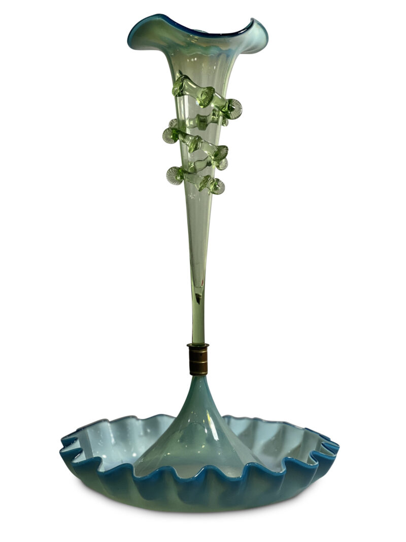 Victorian Blue Vaseline Single Epergne, c. 1880