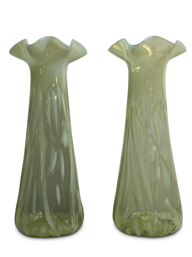19th-Century Yellow Vaseline Floral Design Vases, c.1890