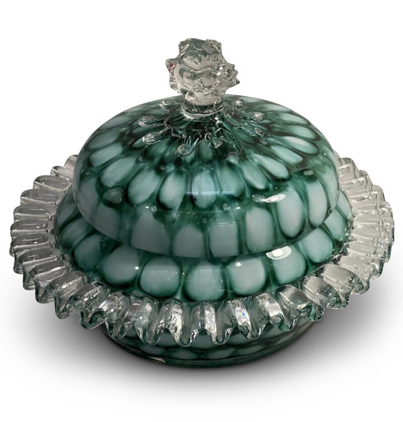English Green Overlay Glass Powder Bowl, c.1910