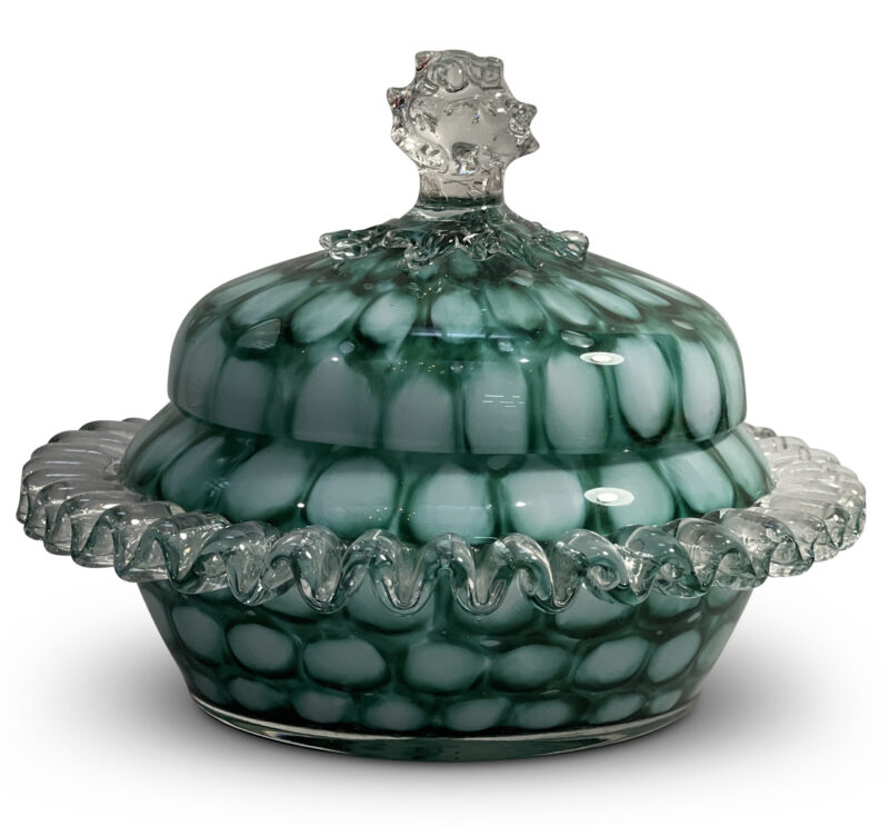 English Green Overlay Glass Powder Bowl, c.1910