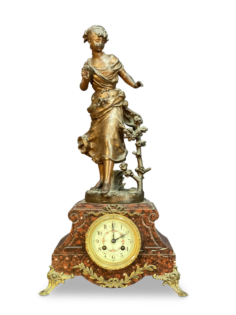 French Rouge Marble 8 Day Striking Mantle Clock, c.1890