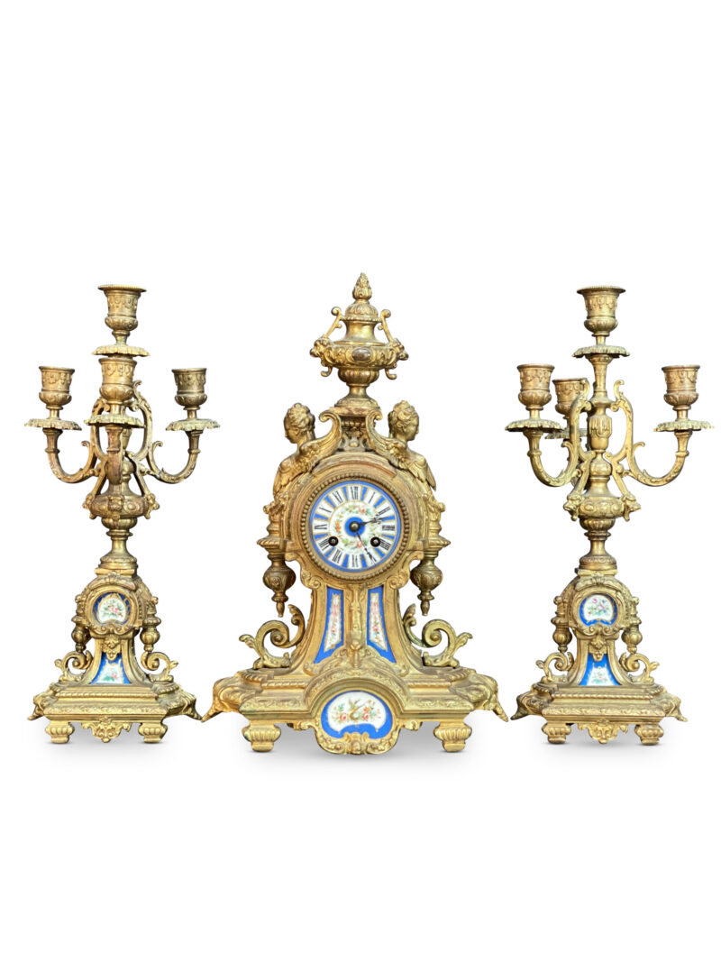 French 19th Century 3 Piece Clock Set, c.1870