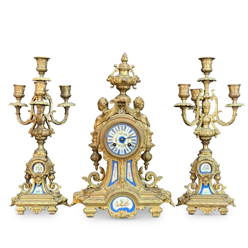 French 19th Century 3 Piece Clock Set, c.1870