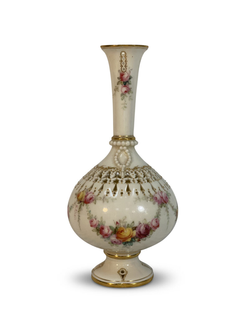 Royal Worcester Posy Vase, Pierced by George Owen, c.1908