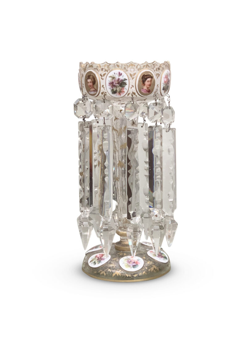 Victorian White Overlay Lustre Vase With Hand Painted Cameos, c.1870