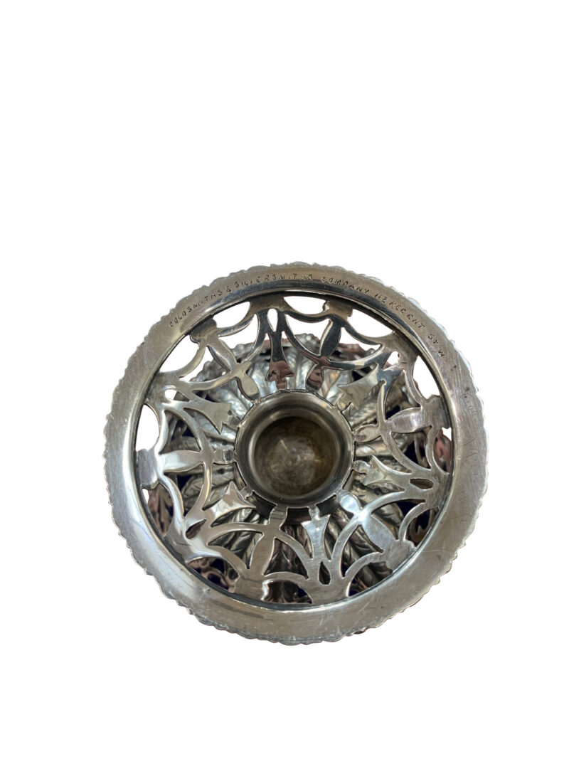 English Sterling Silver BonBon Basket with Bristol Blue Glass Liner, c.1903