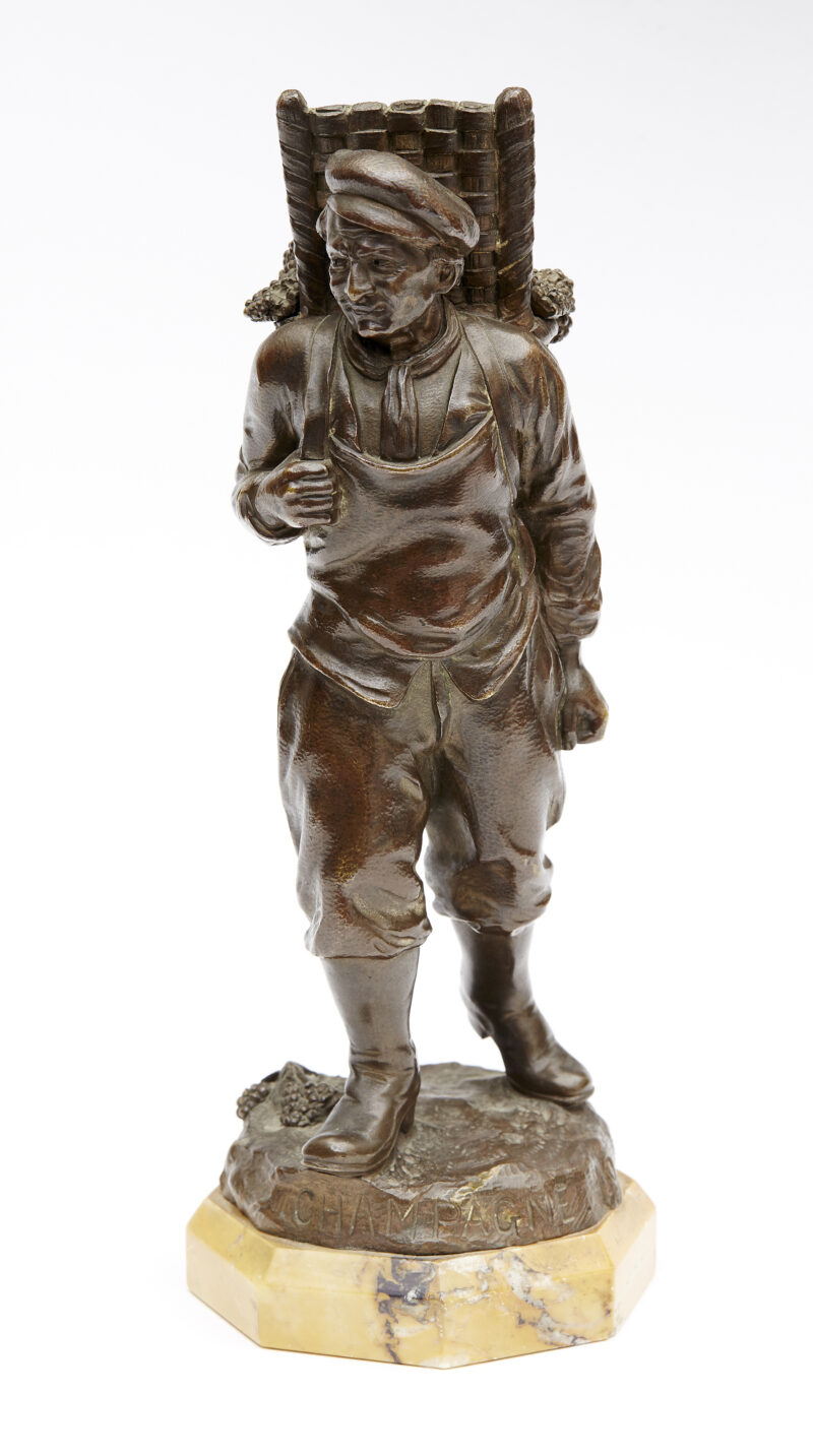 French Bronze Figure Of A Wine Merchant, Stamped "Champagne 1918".