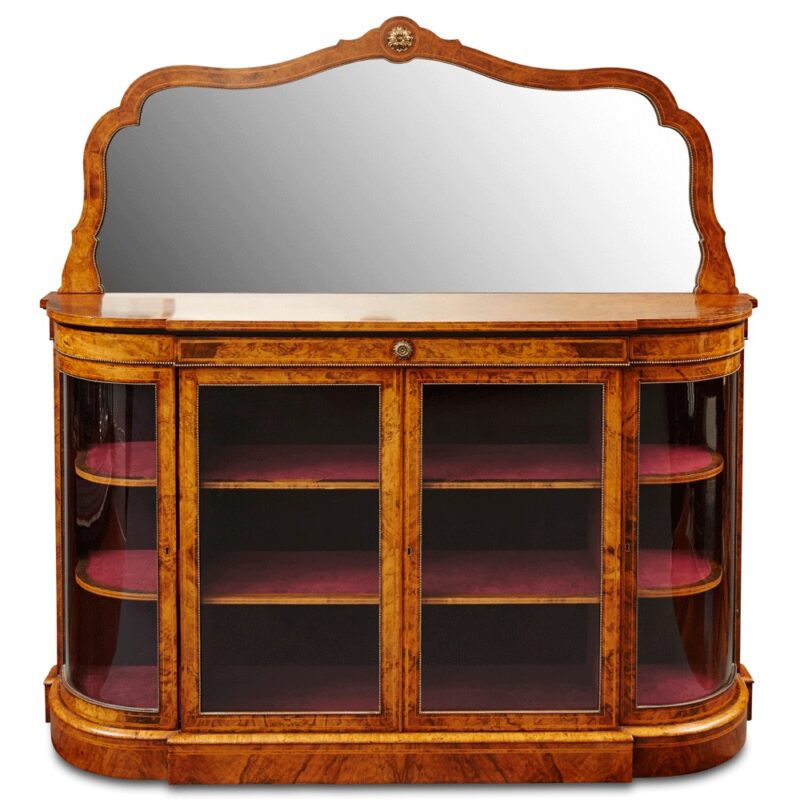 Victorian English Burr Walnut Four-Door Credenza, c.1860