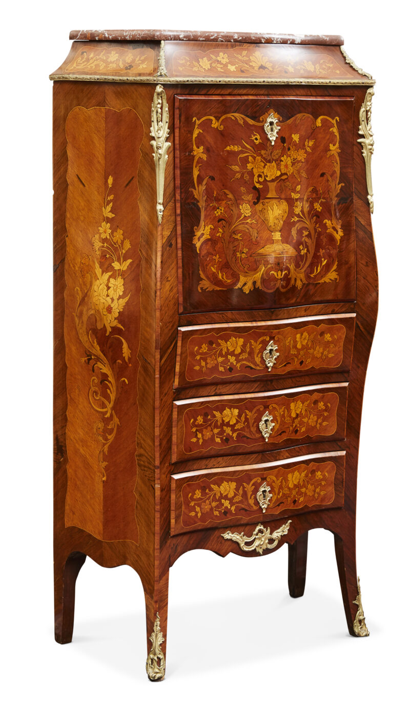 French Fall Front Bureau, Marquetry Inlays.