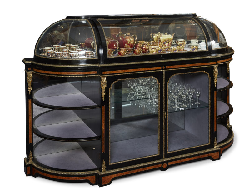 19th Century French Amboyna & Ebonised 3 Door Display Cabinet, c.1870