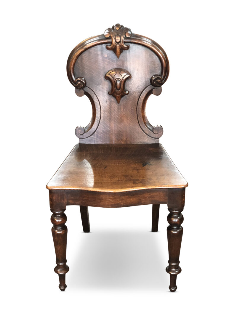 Victorian Oak Hall Chair with Scroll Back, c.1870
