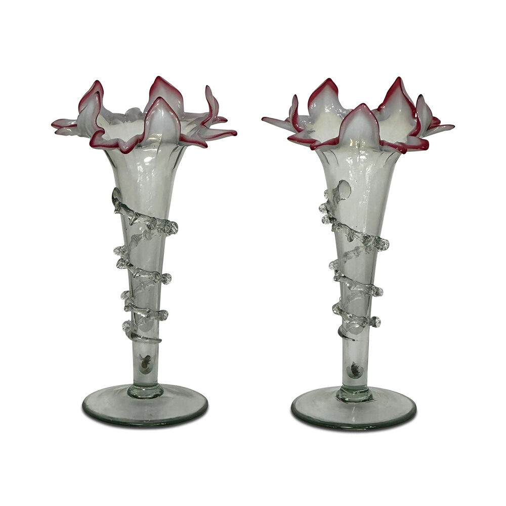 Rare 19th Century Ruby Tipped Vaseline Vases, c.1890
