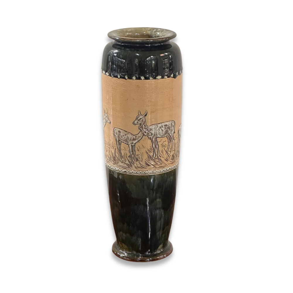 Royal Doulton stoneware vase with incised deer c.1900