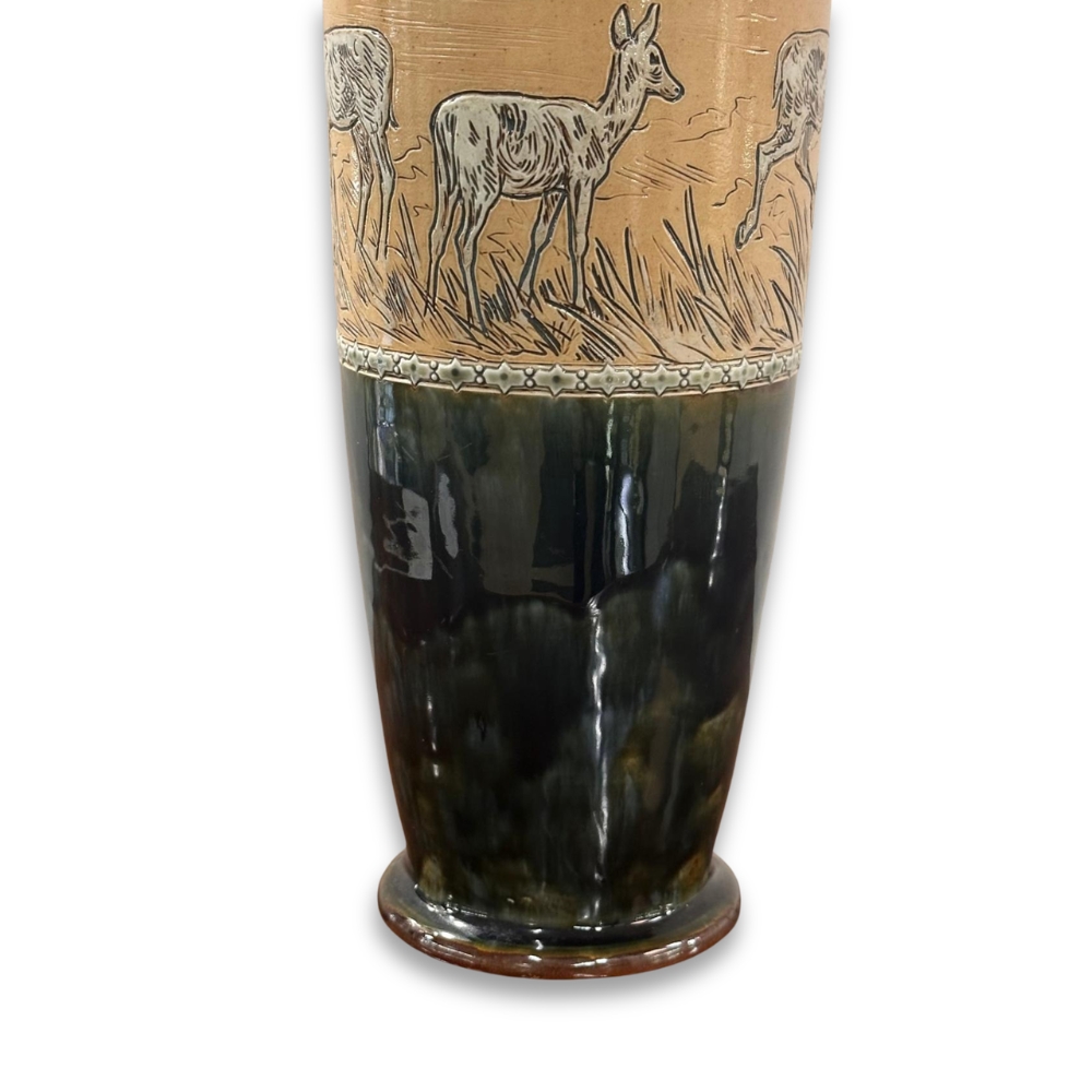 Royal Doulton stoneware vase with incised deer c.1900
