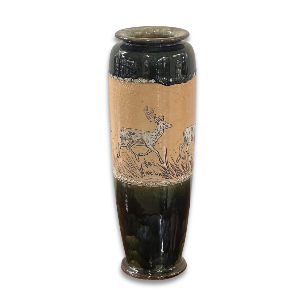 Royal Doulton stoneware vase with incised deer c.1900